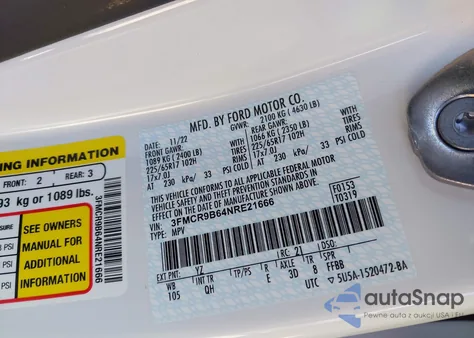 2022 Ford Bronco Sport Big Bend из США, поврежденный, VIN 3FMCR9B64NRE21666